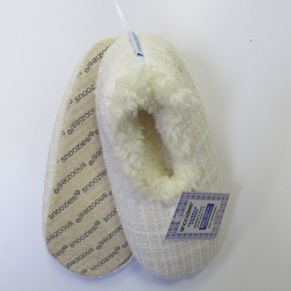 Women's Snoozies!  Cream Color Sparkle Tweed Print Slippers Multiple Sizes